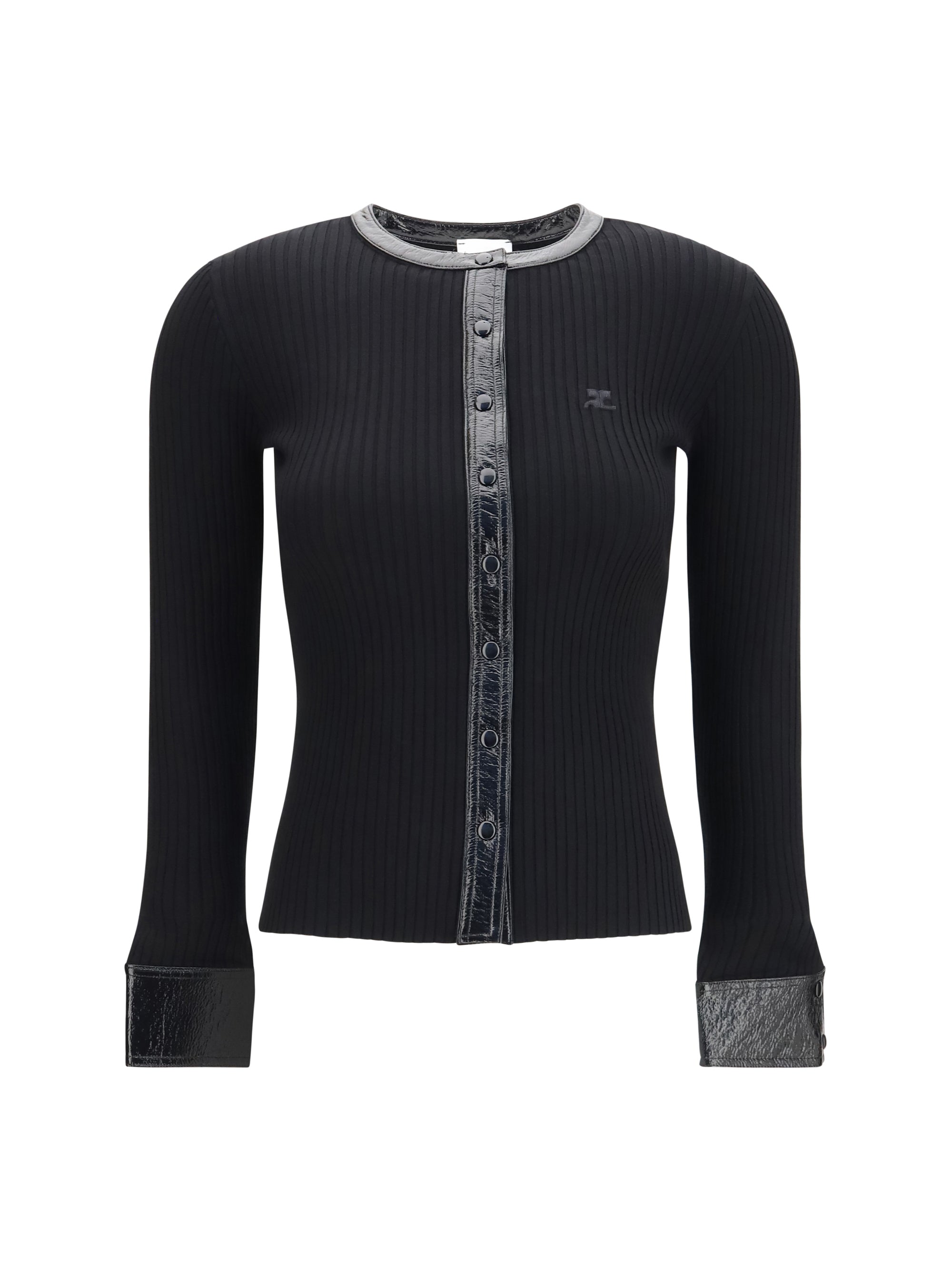 Vinyl And Knit Cardigan — Black