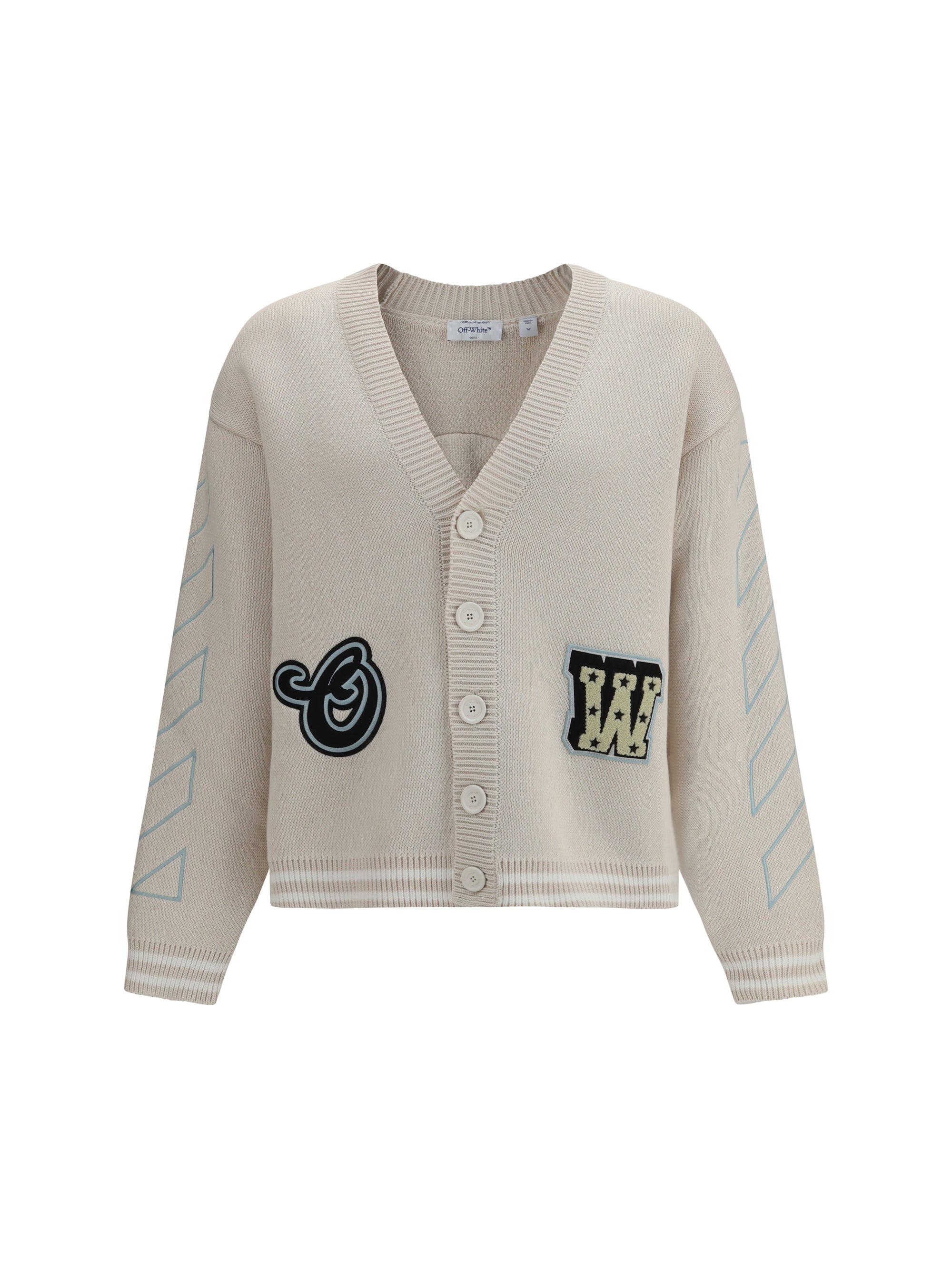 Star Logo Diagonal Varsity Cardigan — Beige