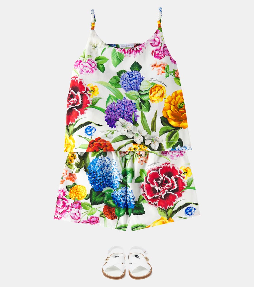 Floral cotton shirt and shorts set