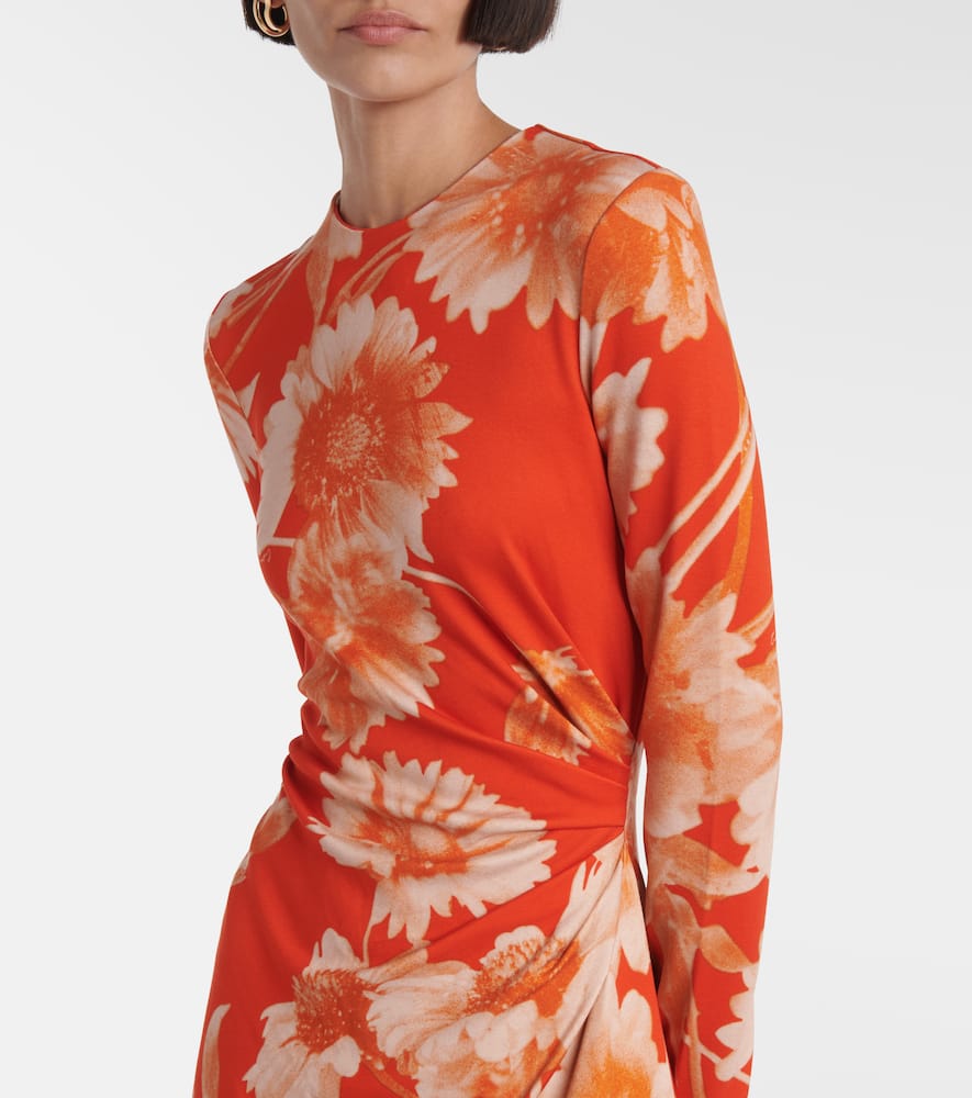 Floral draped ponte jersey midi dress