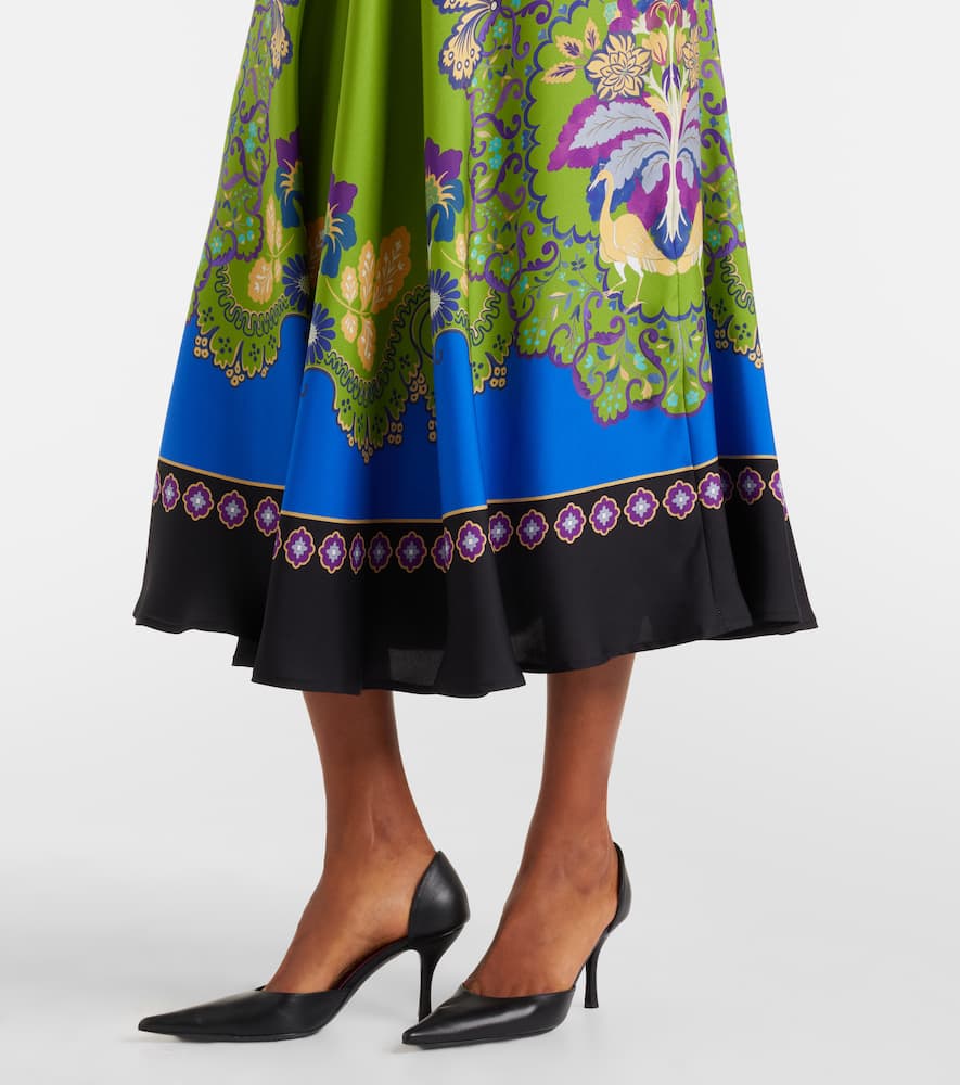 Printed silk midi skirt