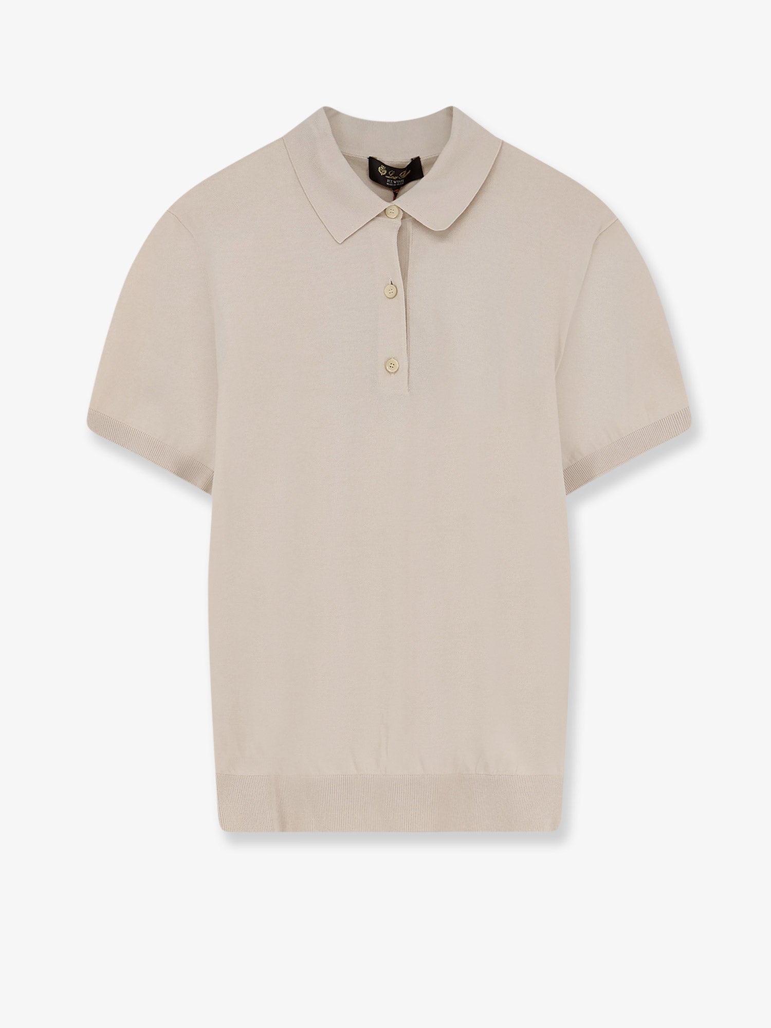 Cotton Ribbed Collar Polo Shirt — Beige