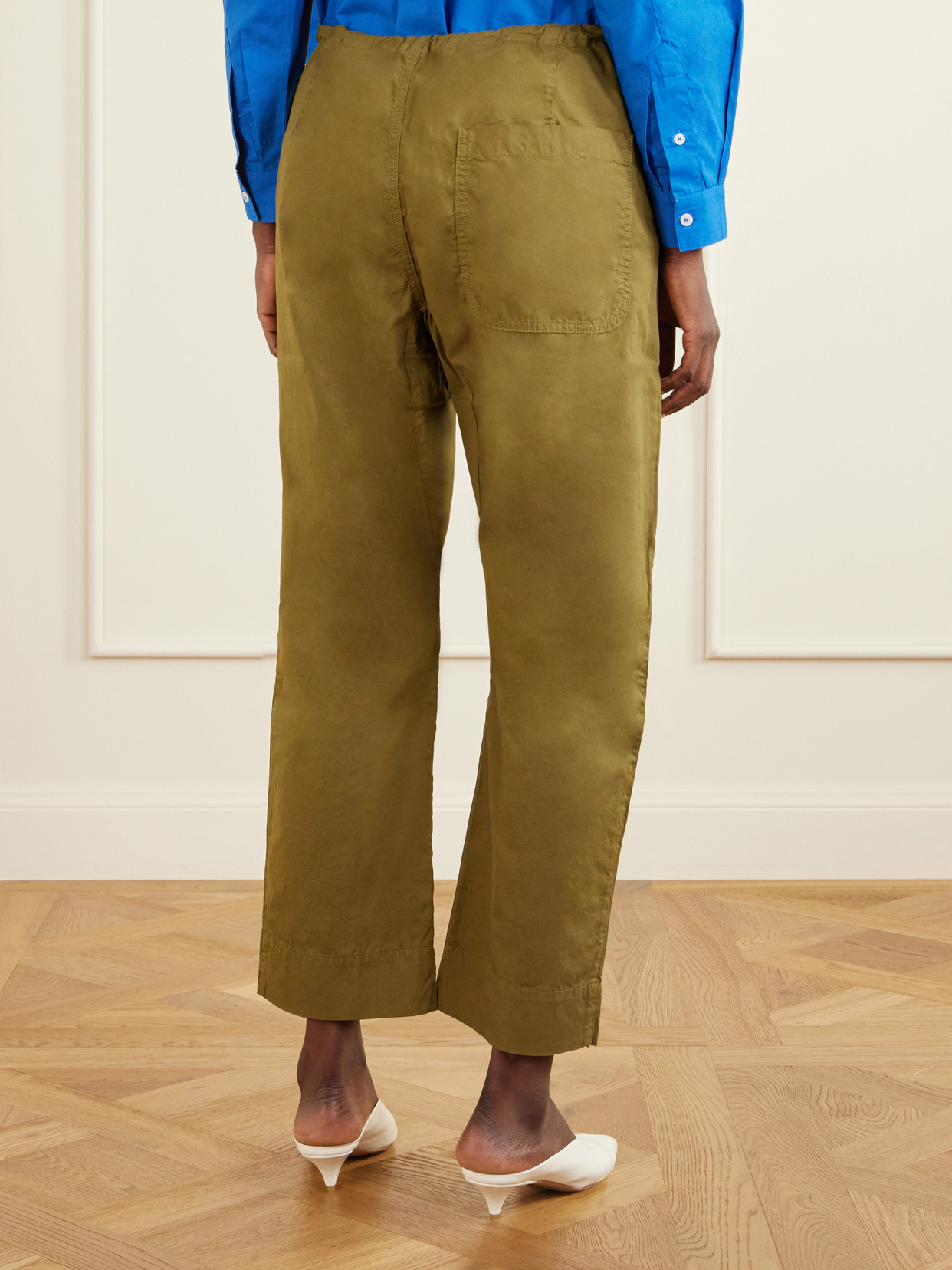 The Rope Tie Cotton Wide-leg Pants - Army green