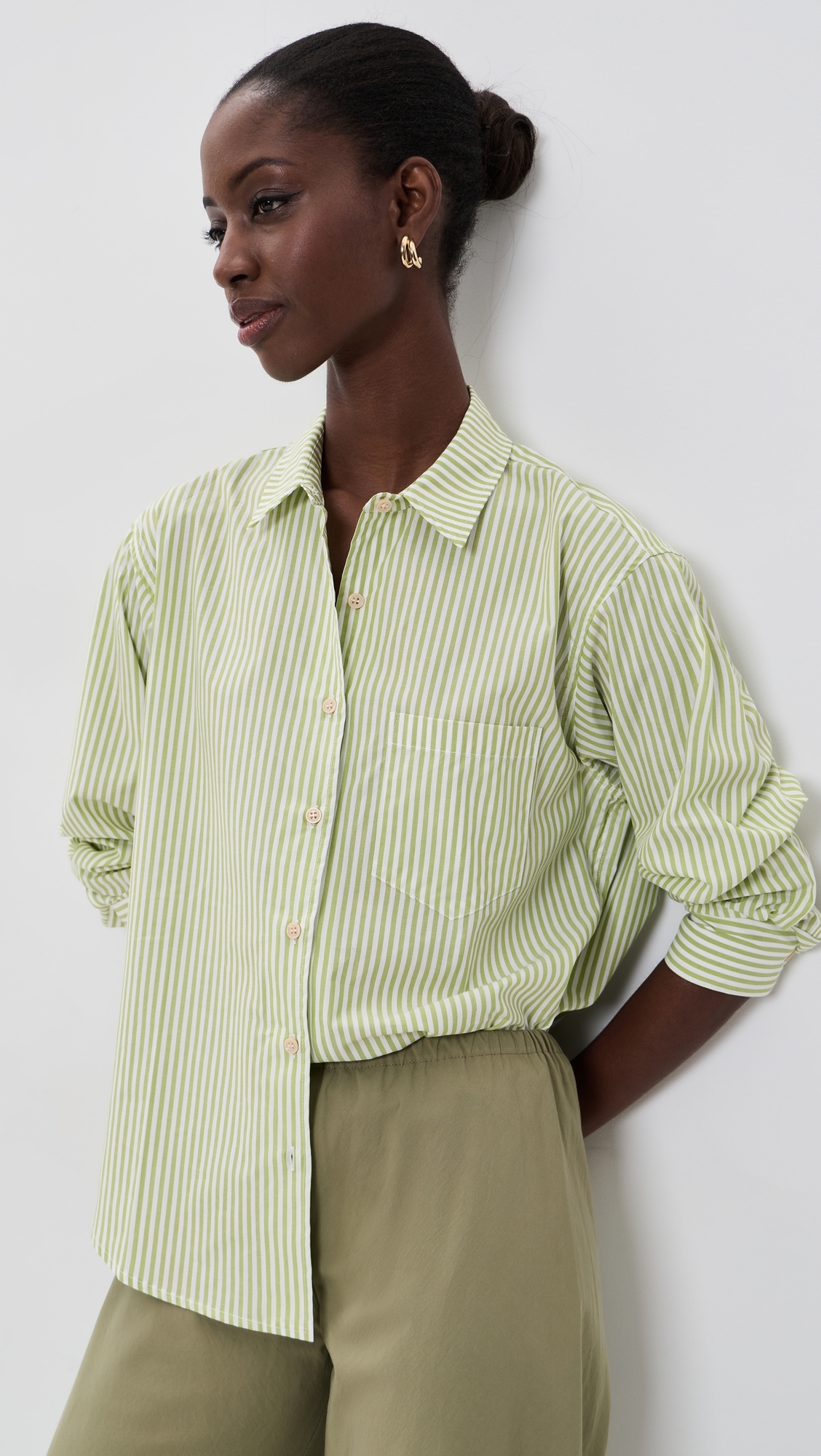 The Weekend Button Down Shirt Lime Stripe P