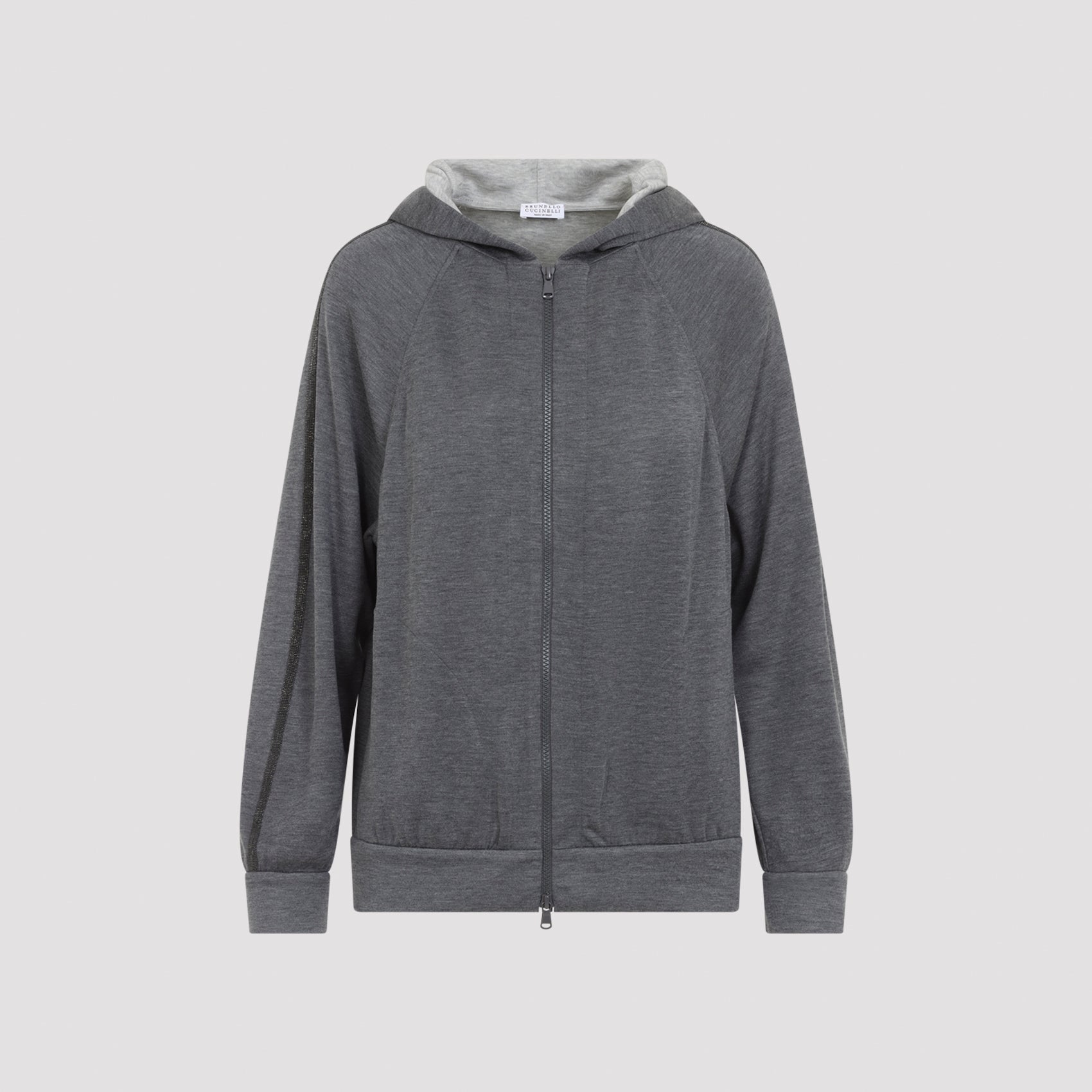 Women's Full-Zip Monile-Trim Cotton Silk Sweatshirt