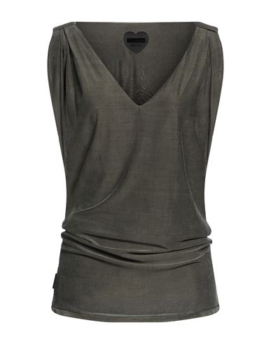 Woman Top Dark green Size 10 Cupro, Elastane