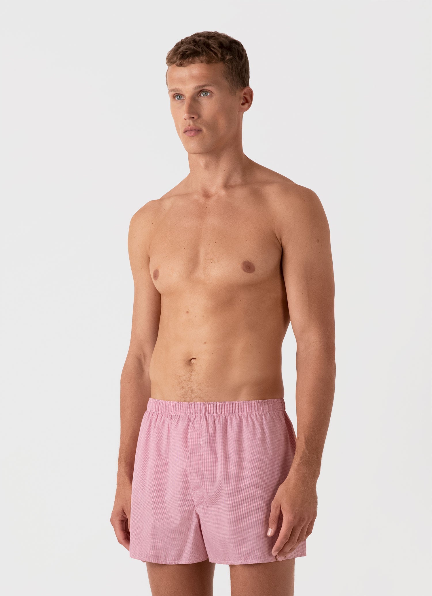 Men's Classic Boxer Shorts in Red Micro Gingham Made from 100% Long