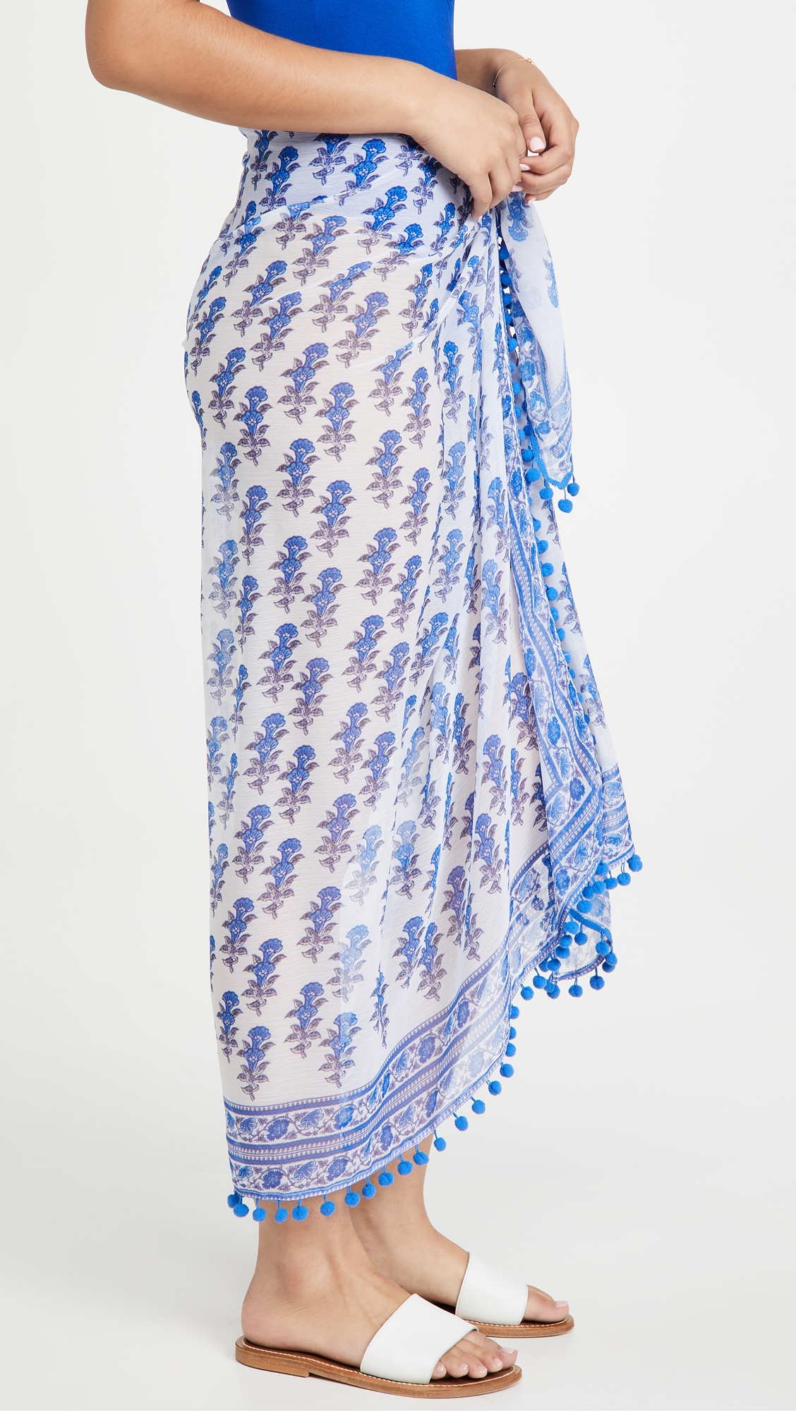 Border Print Sarong Blue One Size