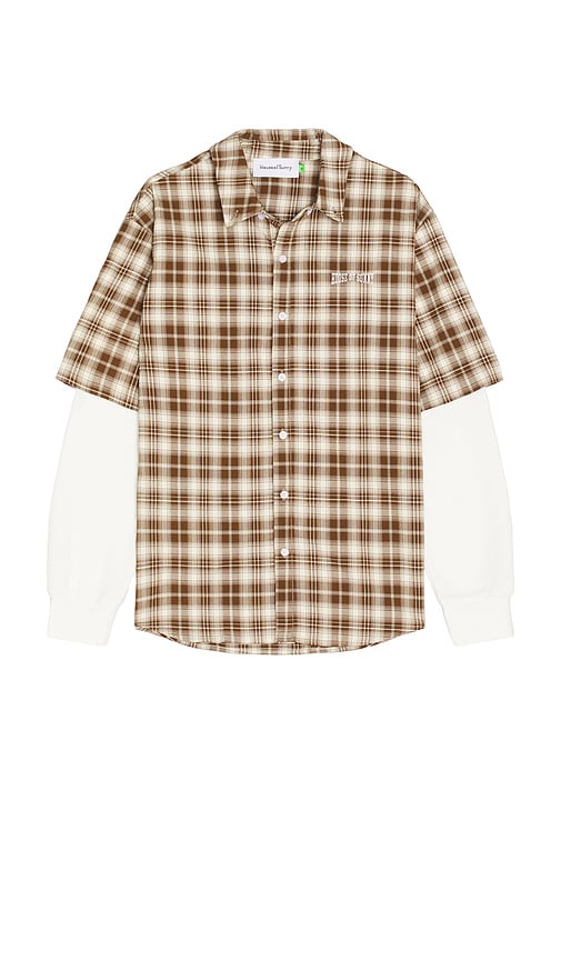 House of Sunny Double Layered Button Down Shirt in Brown. -  XS also in