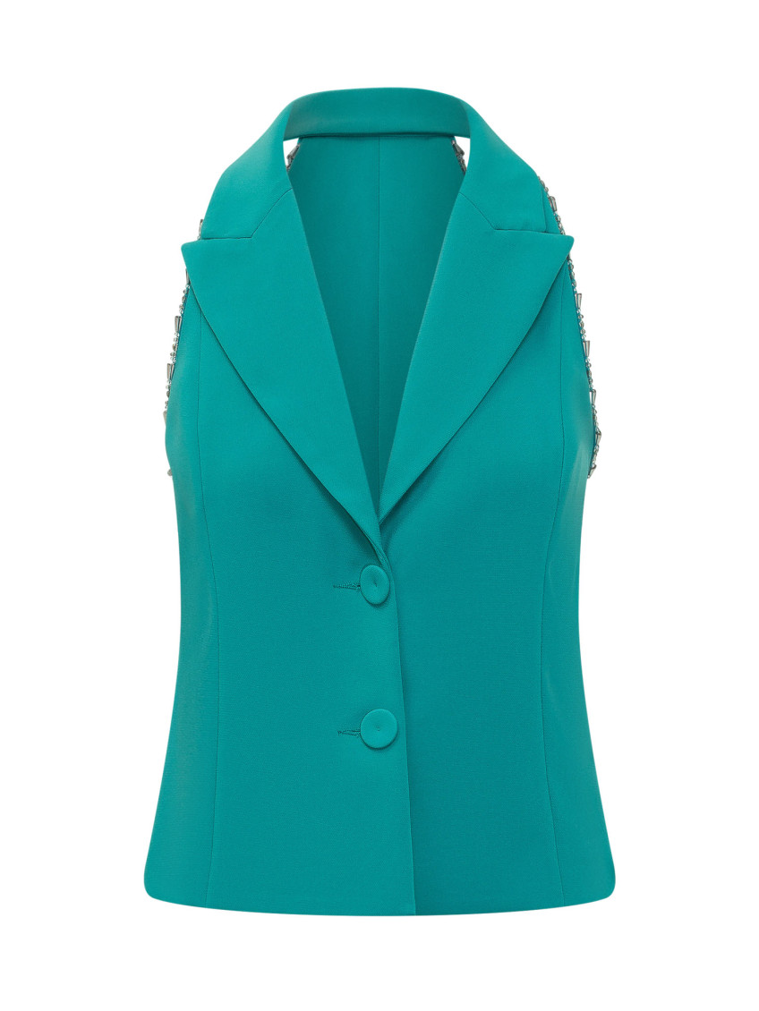 Green Solid Notched Lapel Blazer