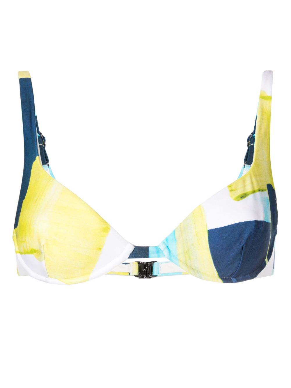 Abstract-pattern print clasp-fastening bikini top - Blue