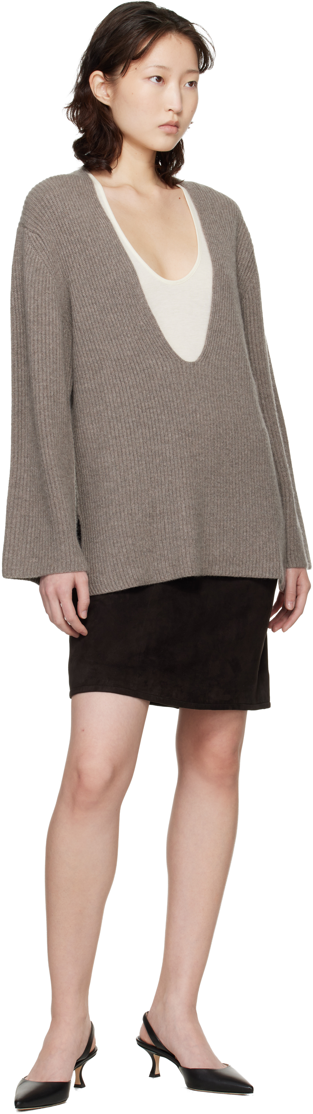 Brown Engel Suede Pencil Midi Skirt