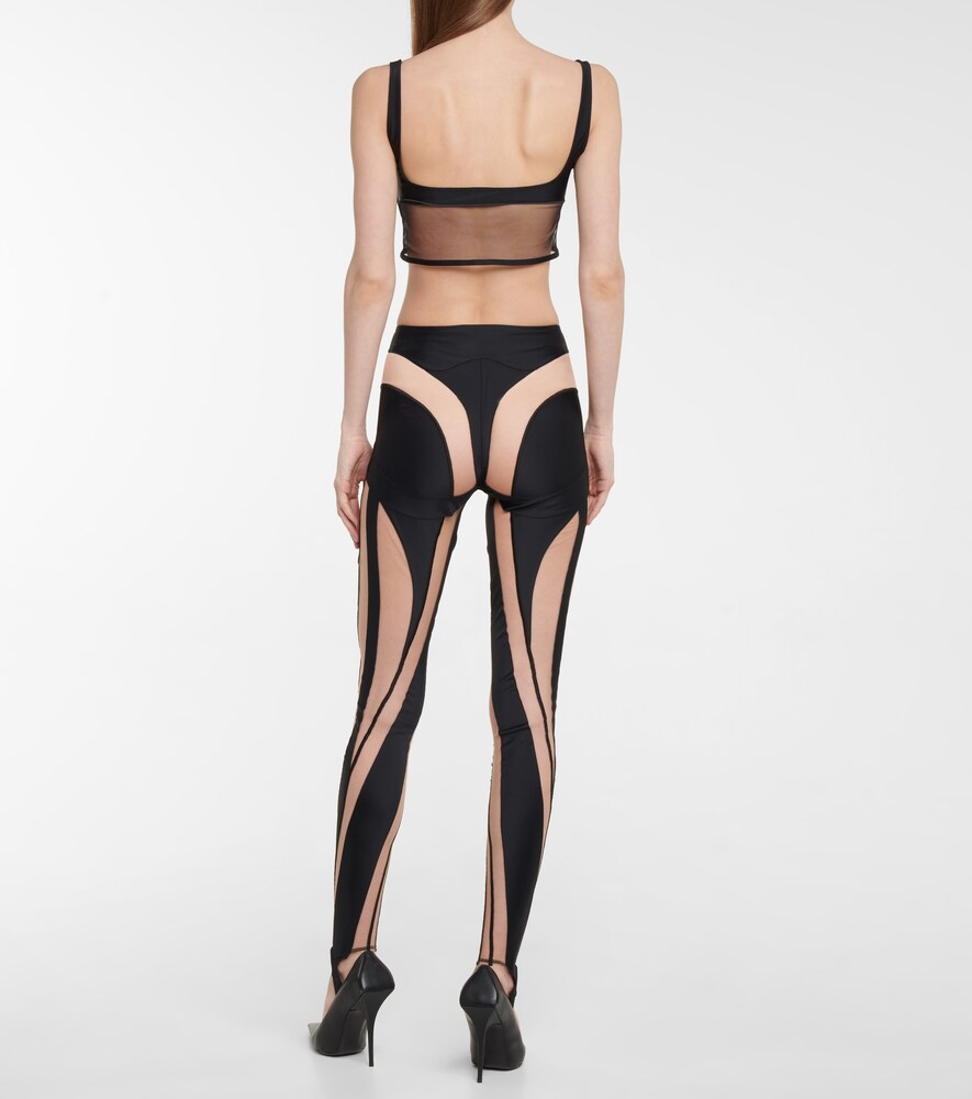Paneled mesh and jersey leggings