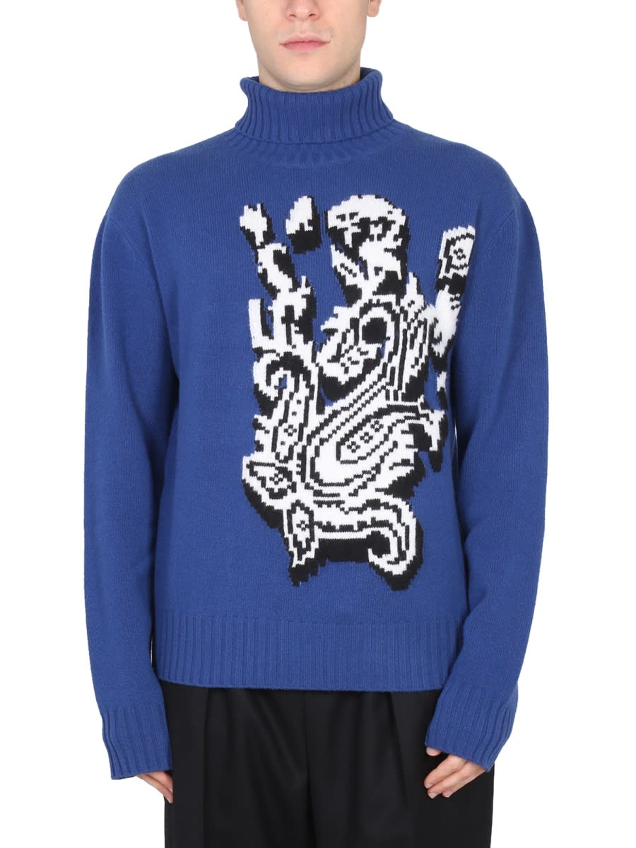 Inlaid Jacquard Turtleneck Sweater