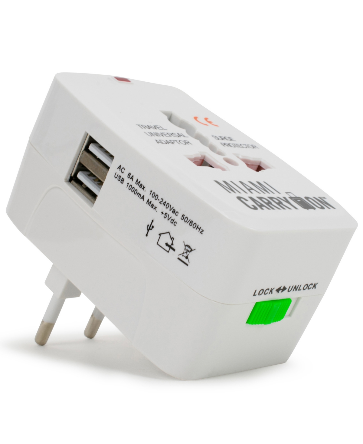 International Travel Adapter with Two Usb Ports - White