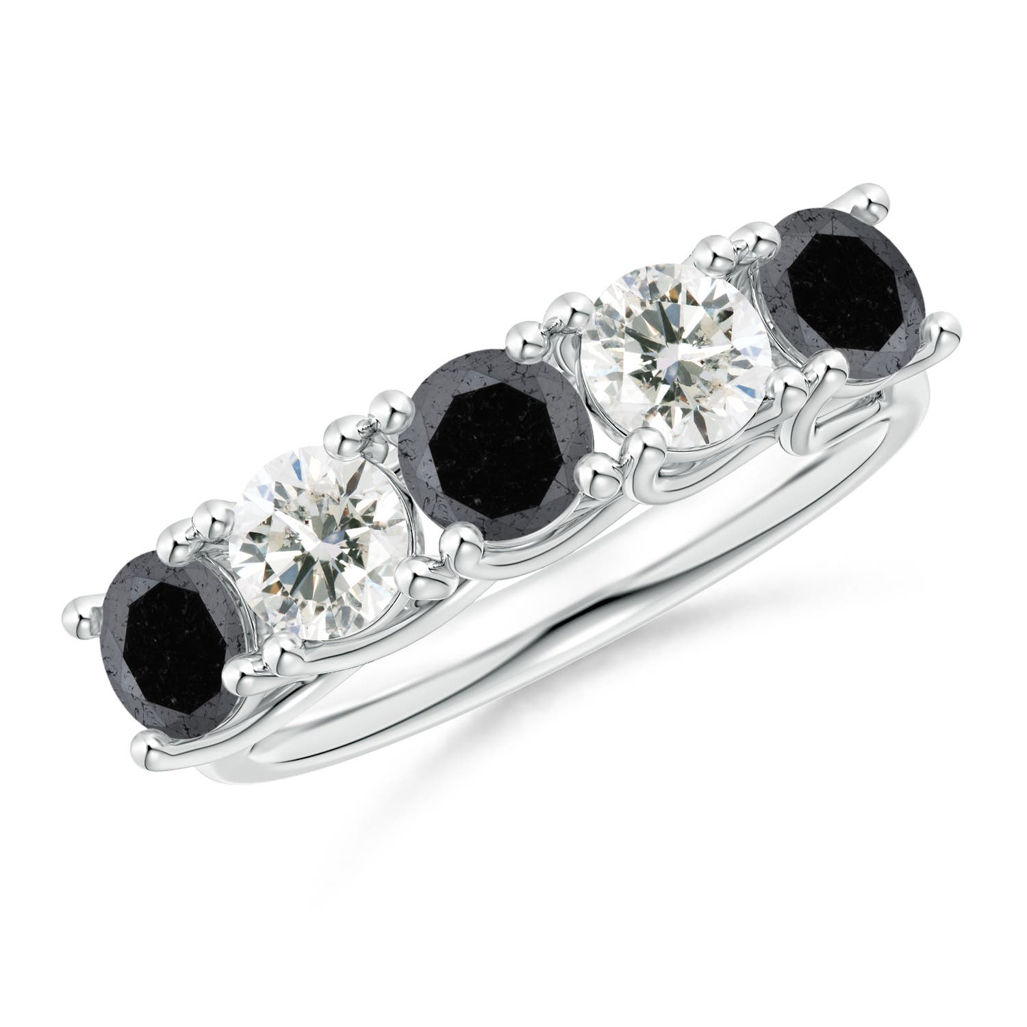 Angara 1.5 Carats Half Eternity Five Stone Enhanced Black and White Diamond Wedding Ring in 14K White Gold