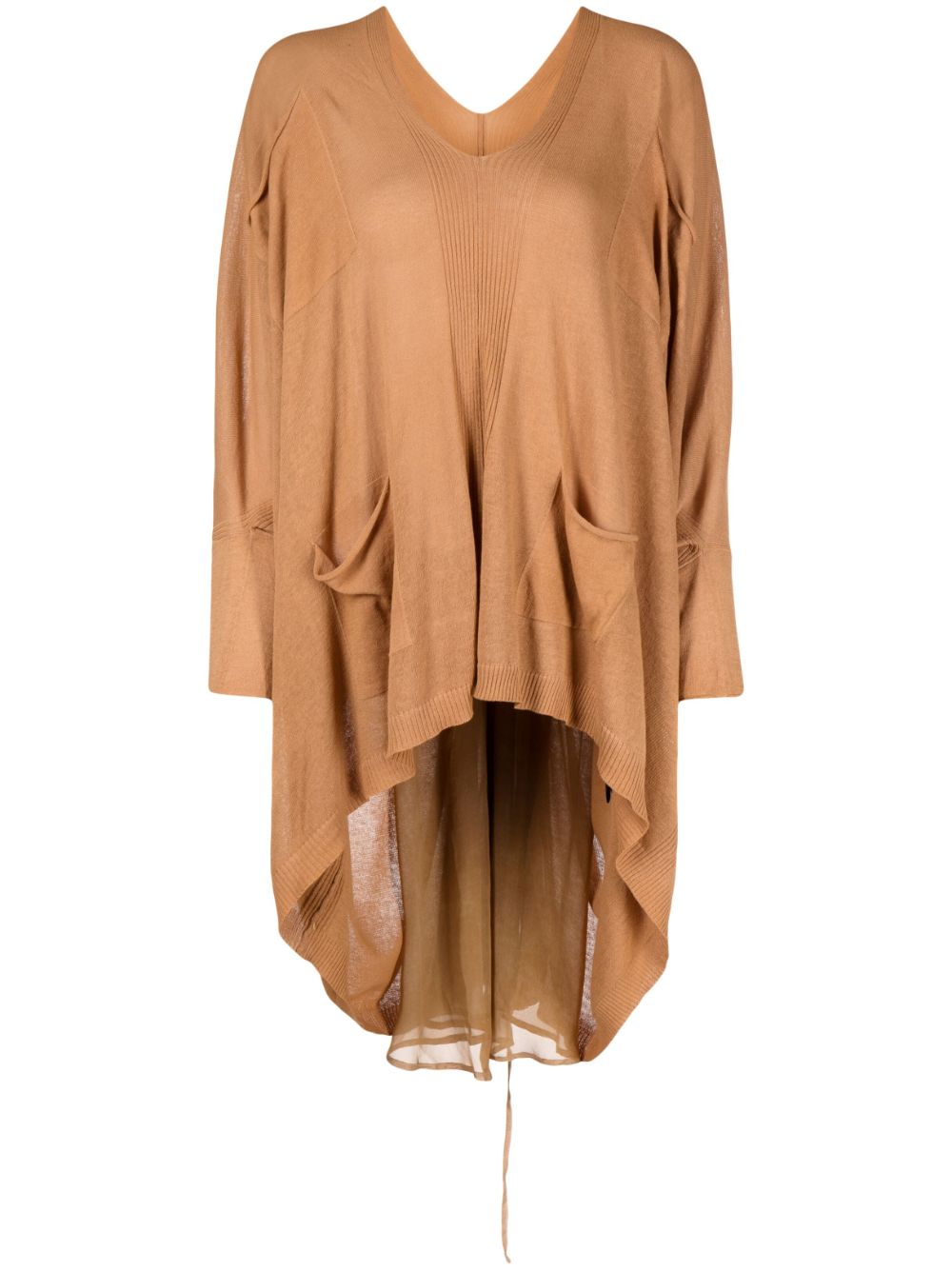 V-neck knitted blouse - Brown