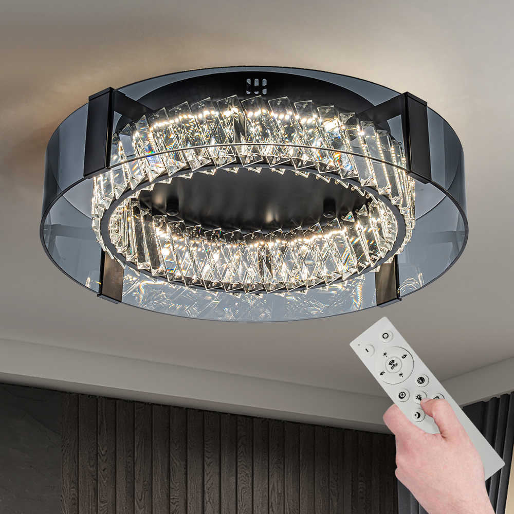 600mm Crystal Dimmable Ceiling Lights 3 Modes LED Flush Mount Light with Remote Contro