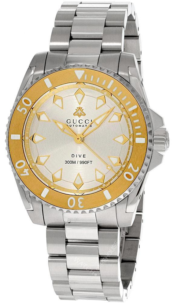 GUCCI Dive Automatic SS 40MM Gold Silver Dial Men's Watch YA136357A