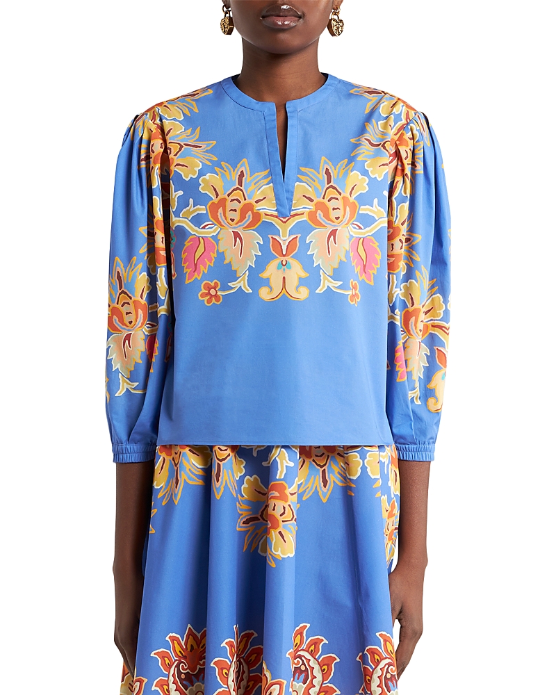 Floral-print cotton blouse - Blue