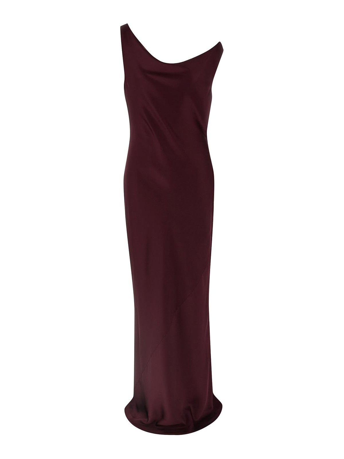Bordeaux Long Dress With Asymmetric Neckline And Flared Skirt In Tech Fabric Woman