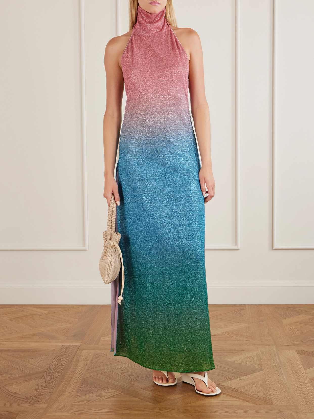 Lumière Candy Ombrè Metallic Stretch-knit Halterneck Maxi Dress - Multi