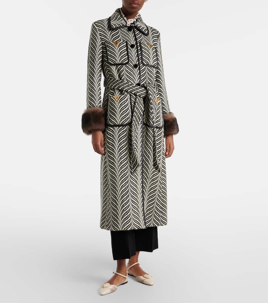 VGold shearling-trimmed wool-blend coat