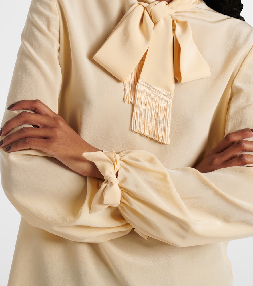 Bow-detail silk crêpe shirt