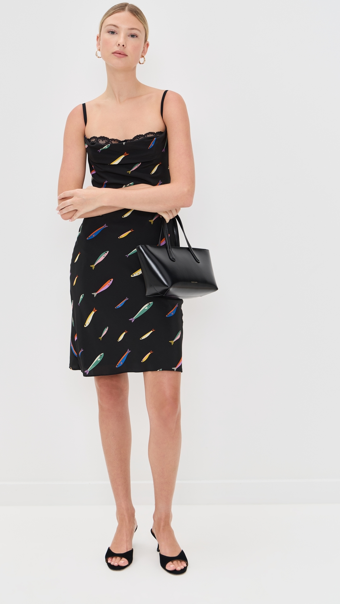 STAUD Evangeline Silk Dress Pop Sardines Black