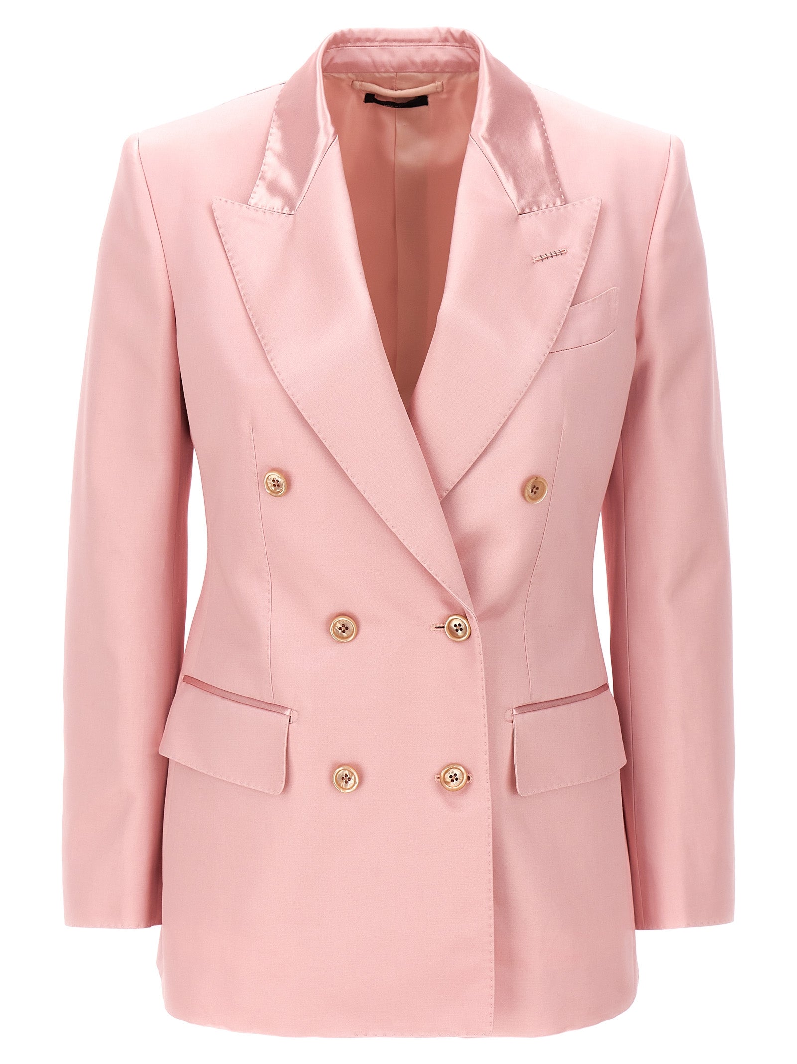 Double-Breasted Cotton-Viscose Blazer — Pink