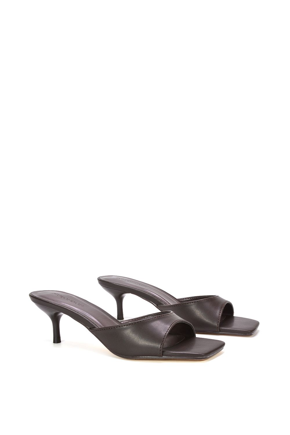 Xy London 'jane' Square Toe Kitten Heel Slip On Heeled Sandal Mules In Brown