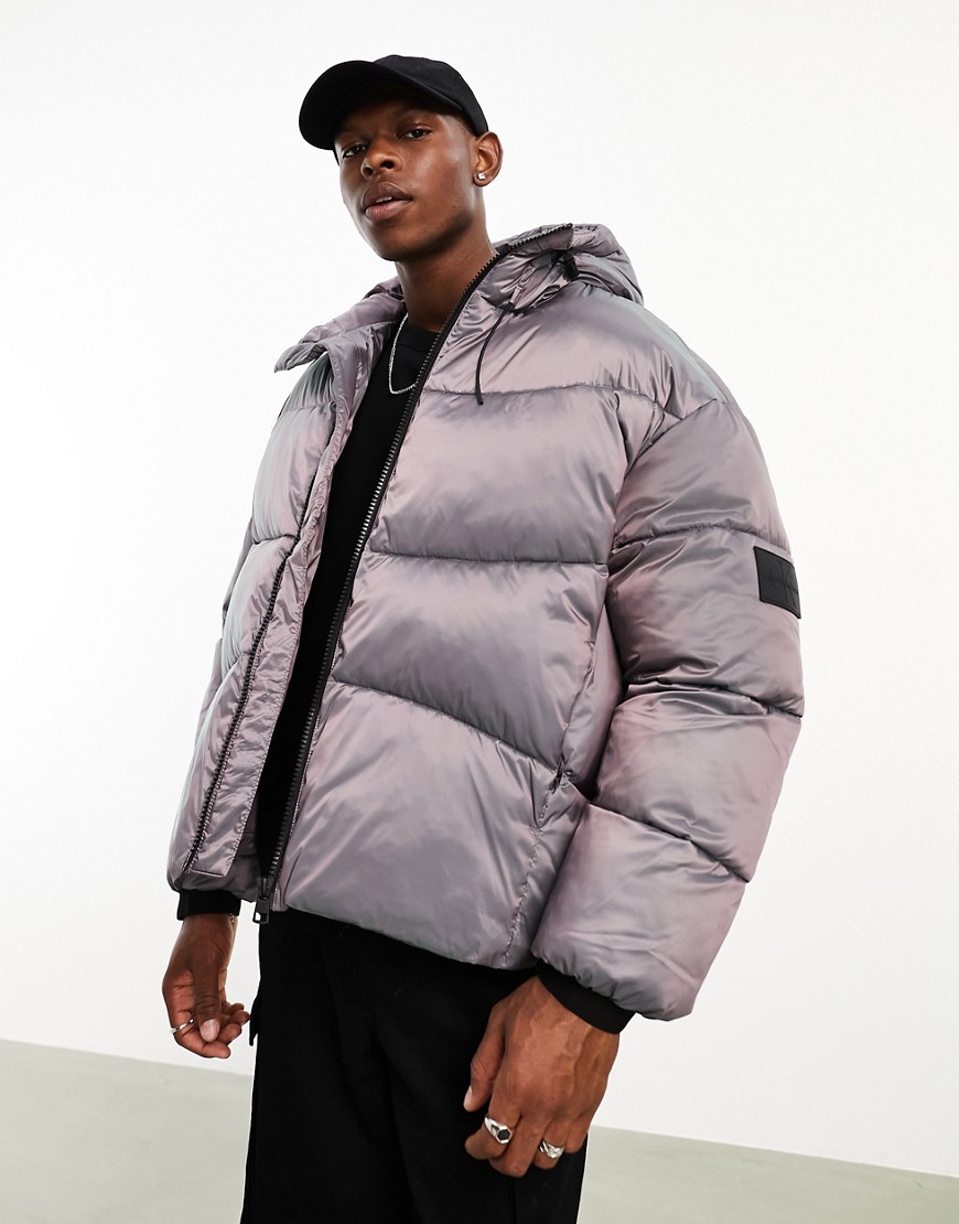 Two tone ripstop puffer jacket in iridescent purple