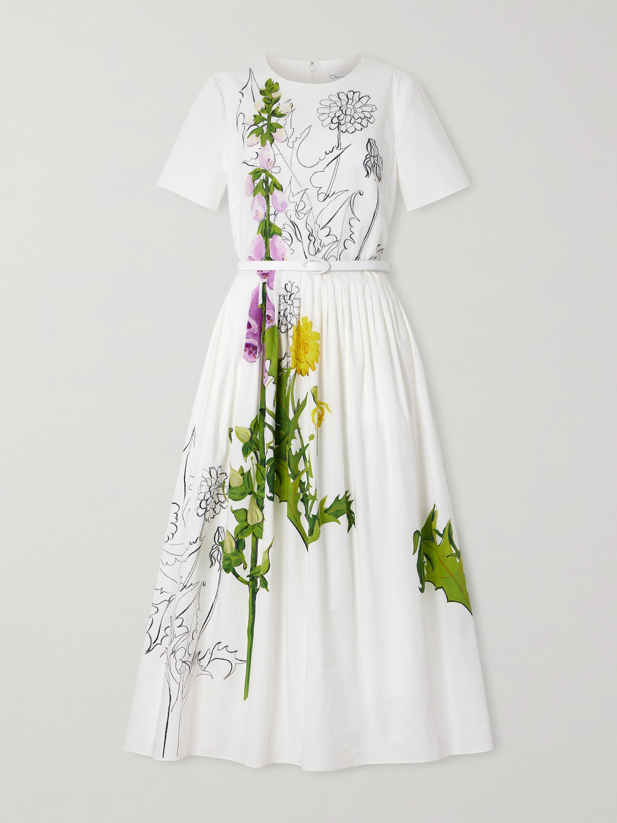 Belted Floral-print Cotton-blend Poplin Midi Dress - White