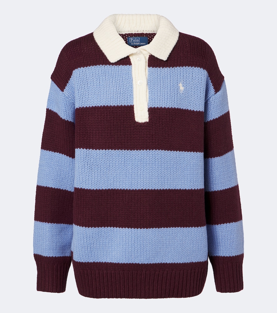 Striped wool-blend polo sweater