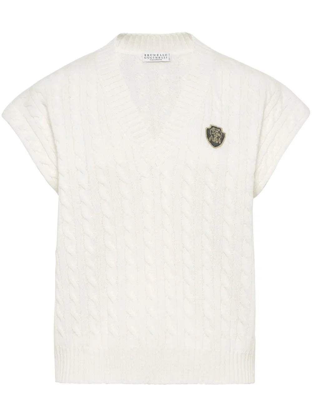 Logo-Patch Cable-Knit Cashmere Vest — White