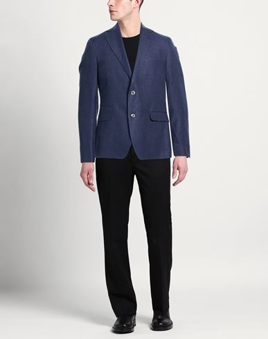 Man Blazer Navy Size 40 Linen, Wool