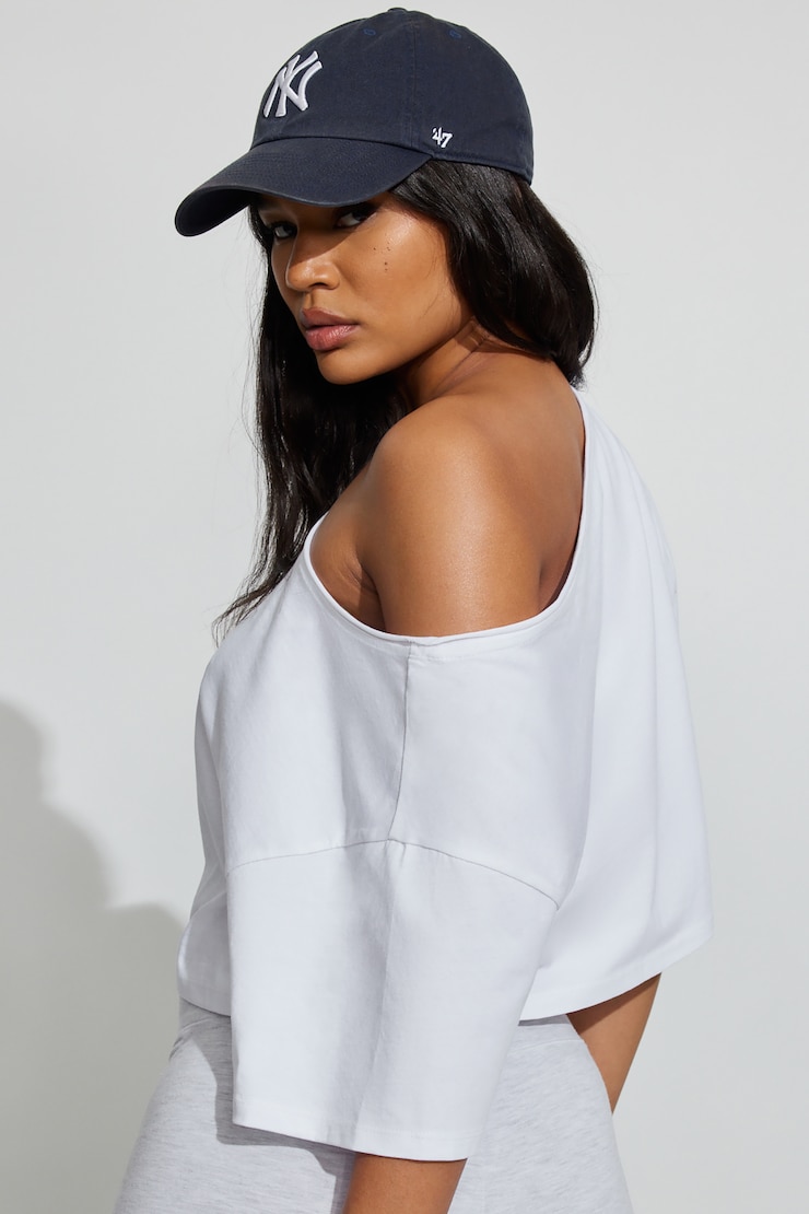 Off Shoulder Cropped T-Shirt - White - Women Clothing