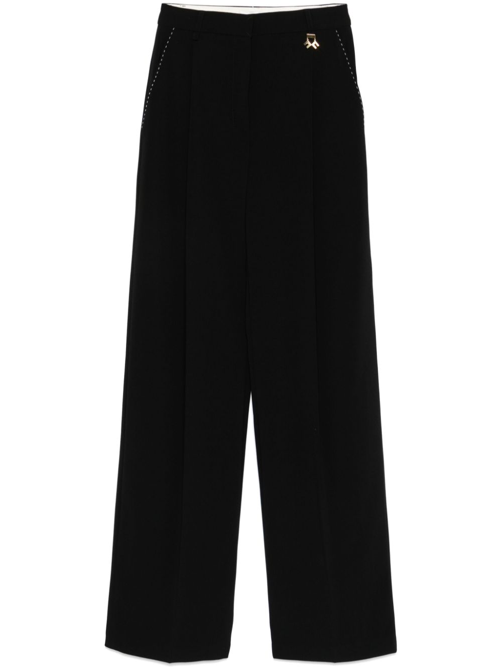 Contrasting-topstitching crepe trousers - Neutrals