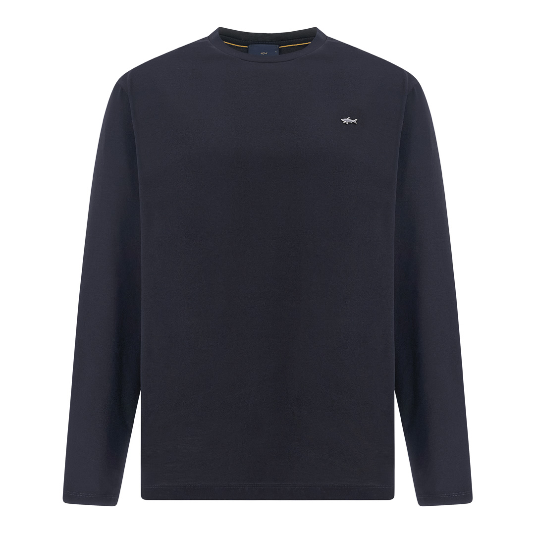 Long sleeve double mercerised cotton jersey T-Shirt, Man, Blue Nights-gold
