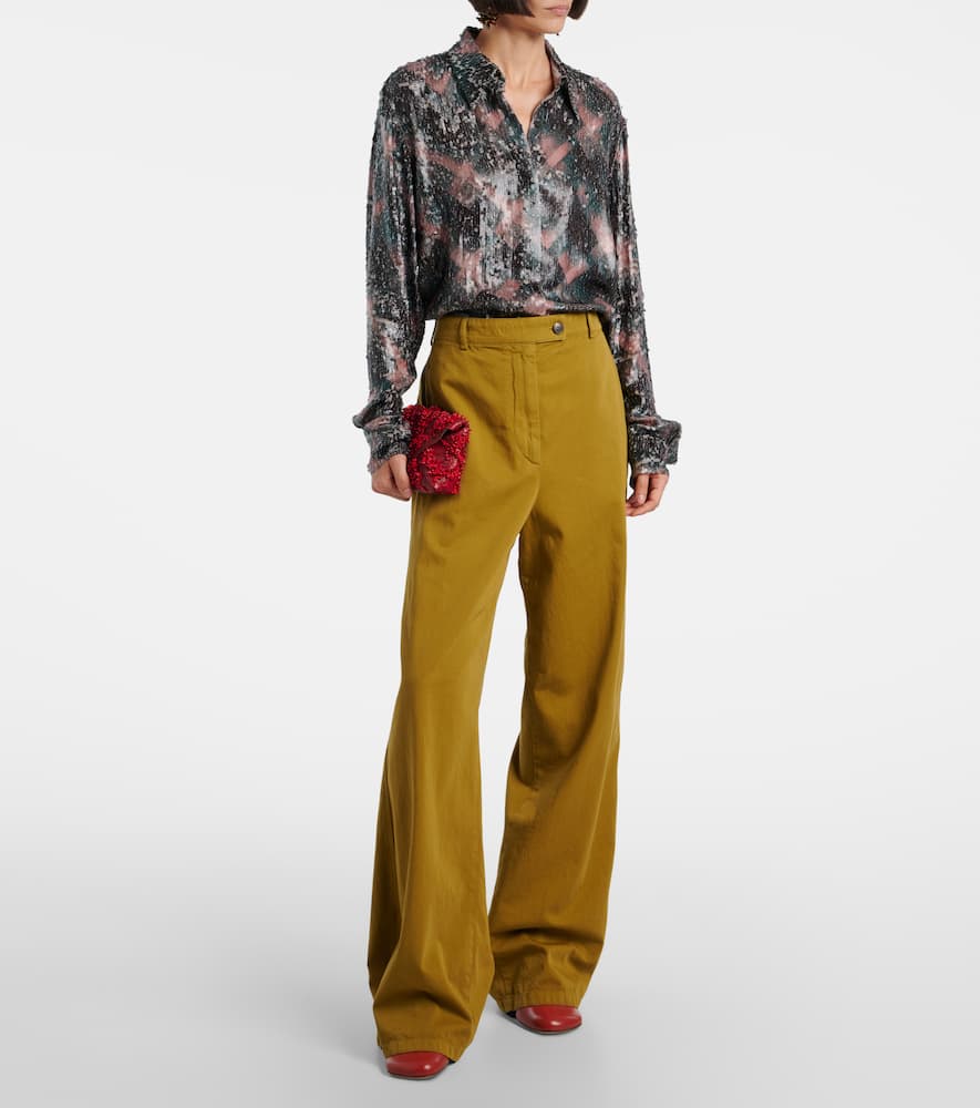 High-rise cotton wide-leg pants