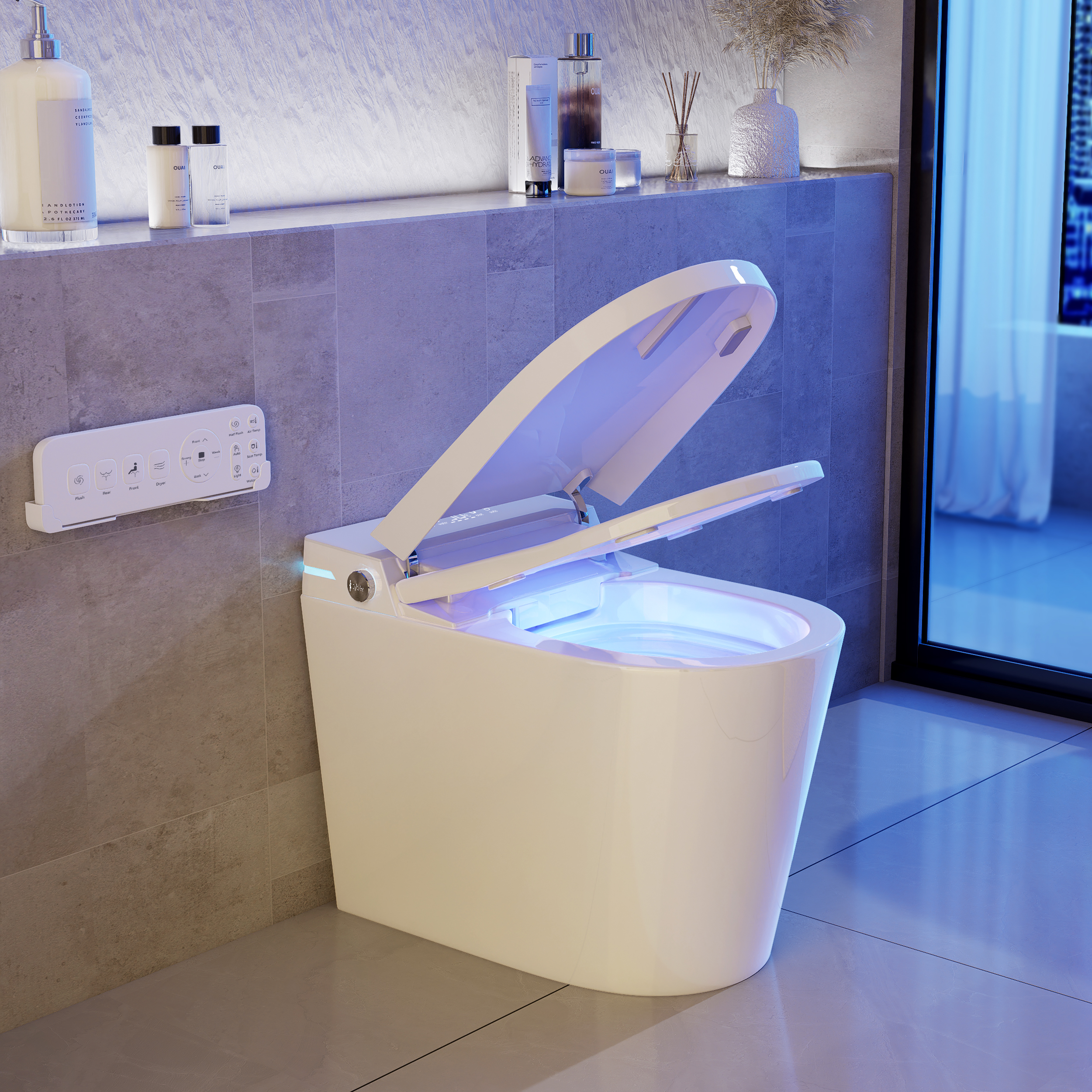 Compact Smart Bidet Toilet with Auto Open/Close Lid Built-in Tank Automatic Flushing and UV Sterilization