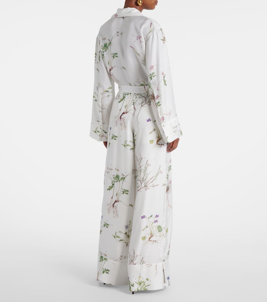 Floral printed silk wide-leg pants