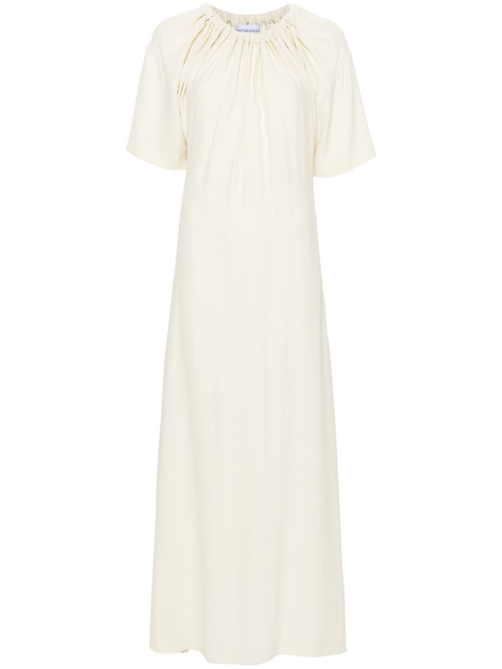 Gathered-neckline crepe maxi dress - White