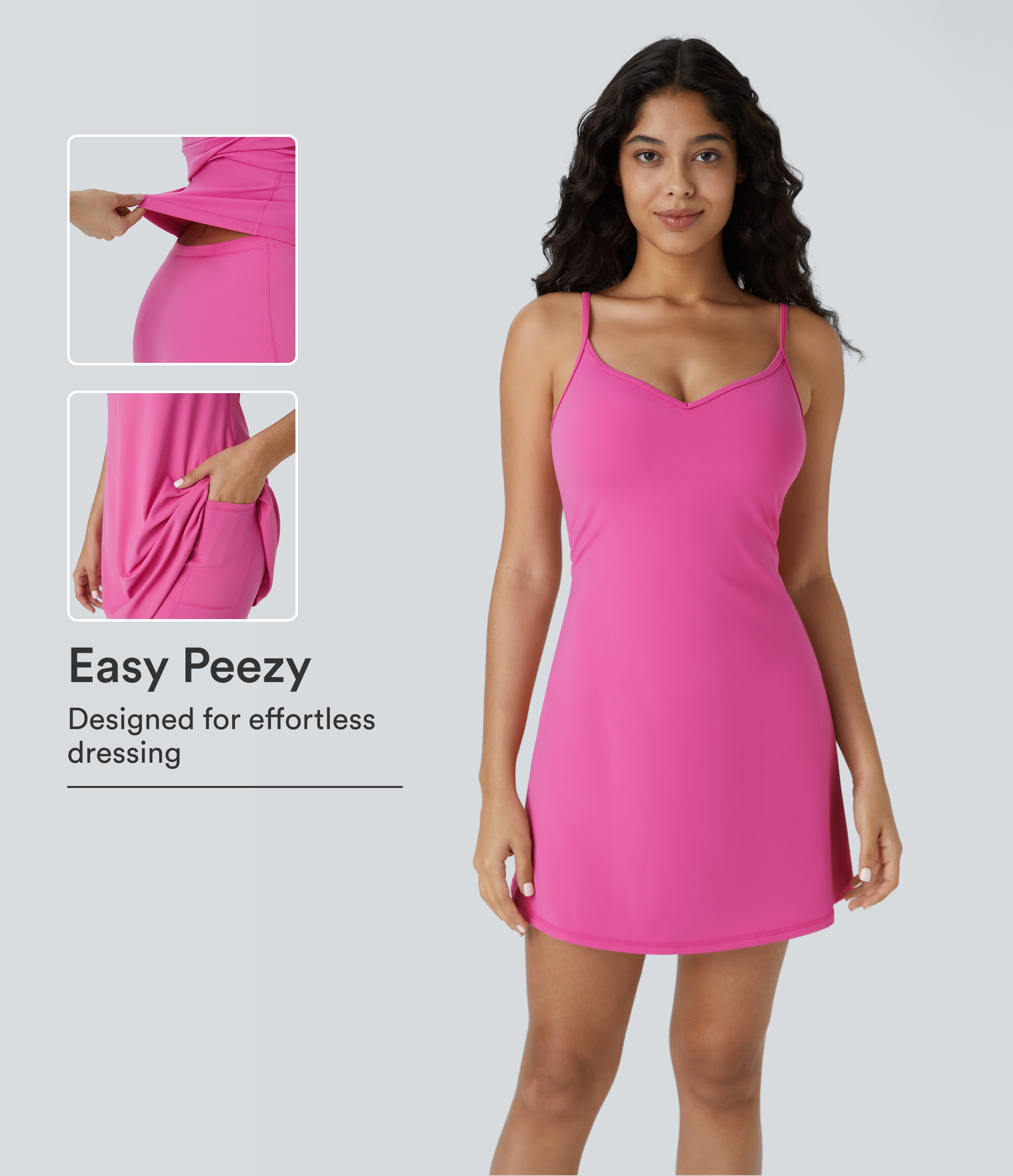 SoftlyZero™ Airy 2-in-1 Pocket Flare Mini Slip Cool Touch Active Dress-Easy Peezy Edition Workout Dress - Fuchsia Fedora