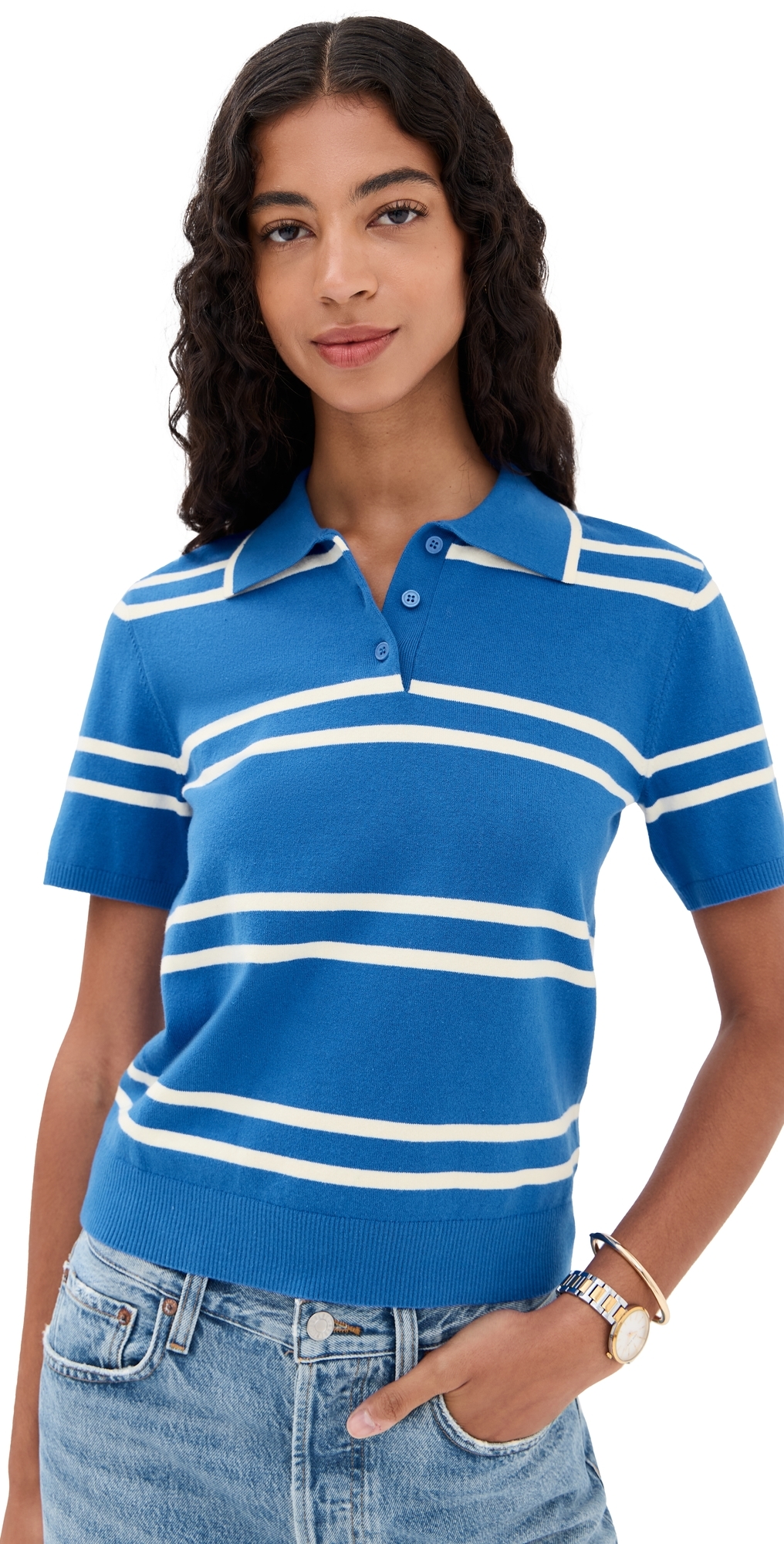 Short Sleeve Striped Polo Light Blue/Burnt Orange