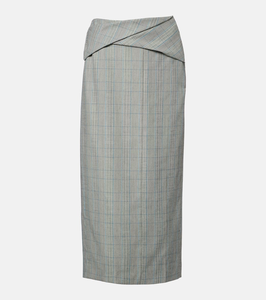 Checked virgin wool midi skirt
