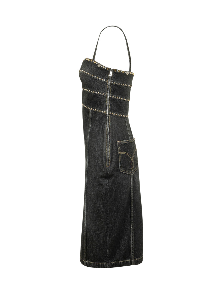 Black Embellished Sweetheart Neck Midi Dress