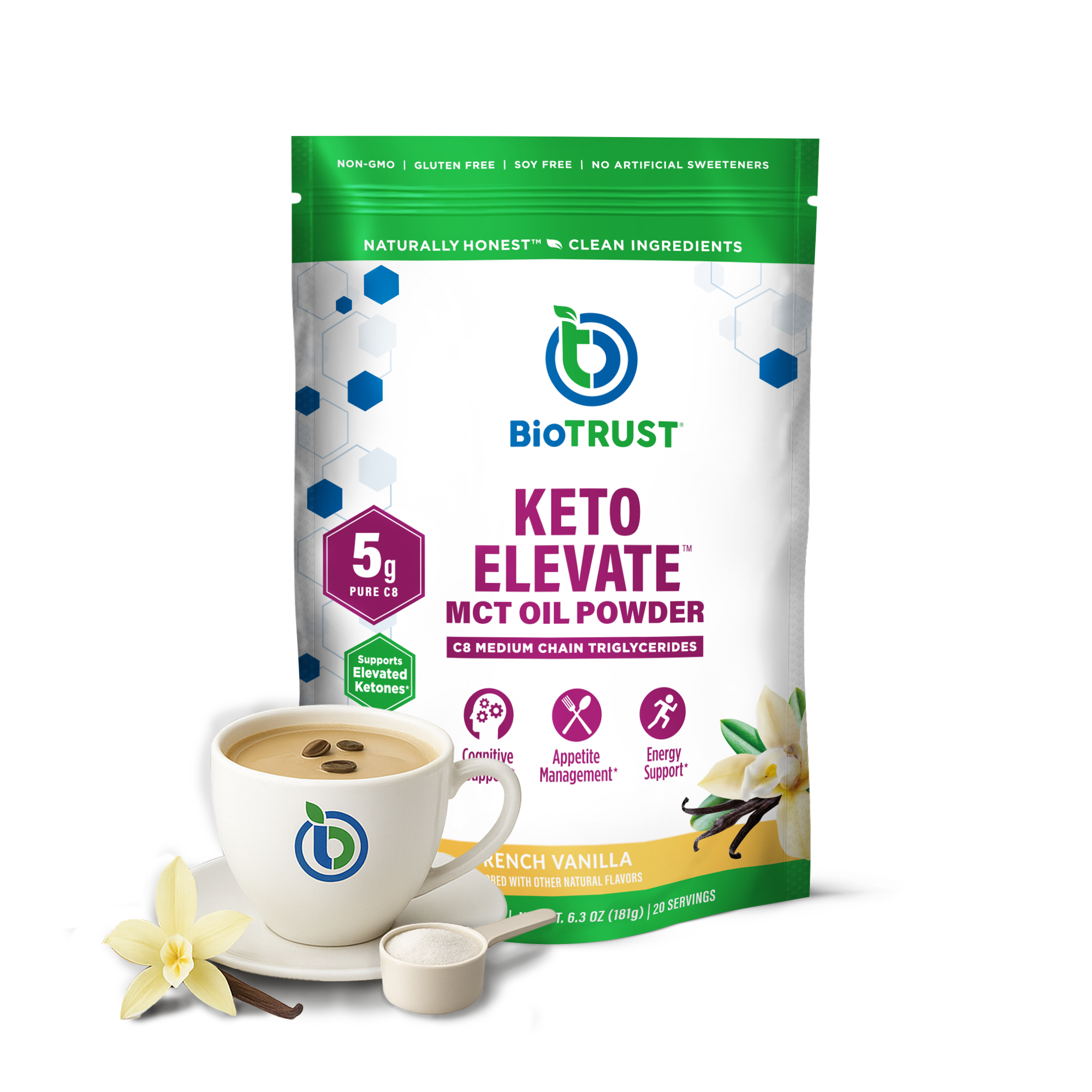 Keto Elevate C8 MCT Oil Powder | BioTRUST - French Vanilla