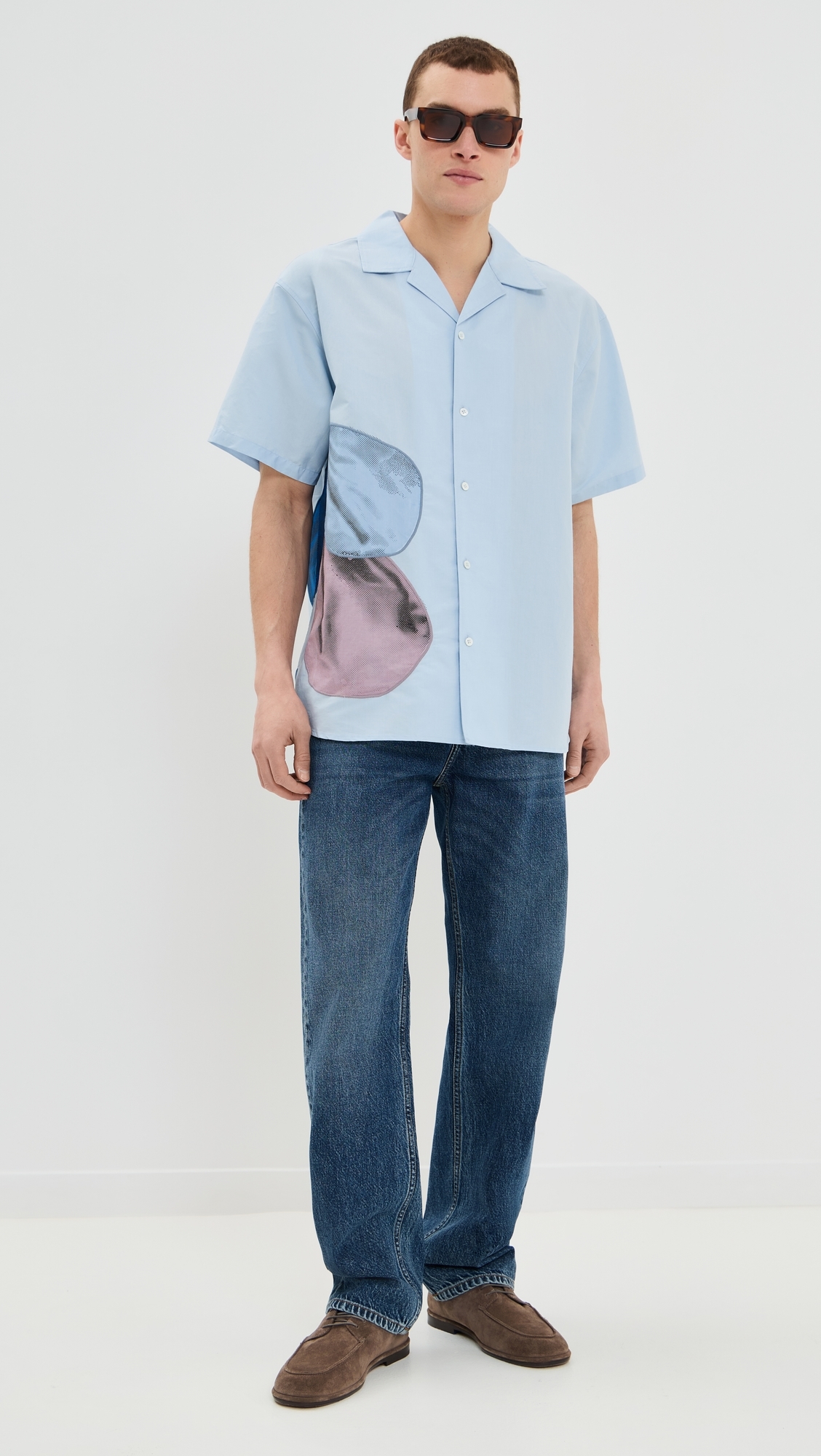 제이 더블유 앤더슨 남성 Balloon Embroidery Short Sleeve Shirt Light Blue