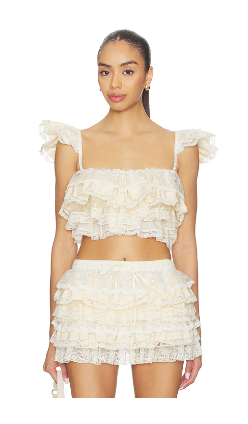 Yuhan Wang Ruffle Lace Tier Cami Top in Cream. L. Also in M